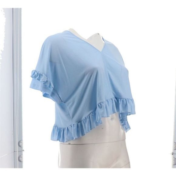 NWT BISHOP + YOUNG RUFFLED SLEEVE KNIT TEE SKY BLUE SMALL - Picture 9 of 14